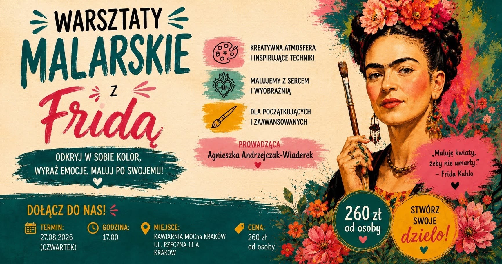 Plakat wydarzenia: Warsztaty malarskie z Fridą 